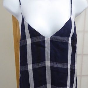 REFORMATION navy plaid linen sleeveless dress usa